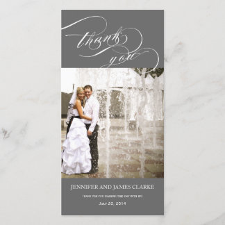 Grey Personalised Script Photo Wedding Thank You Card