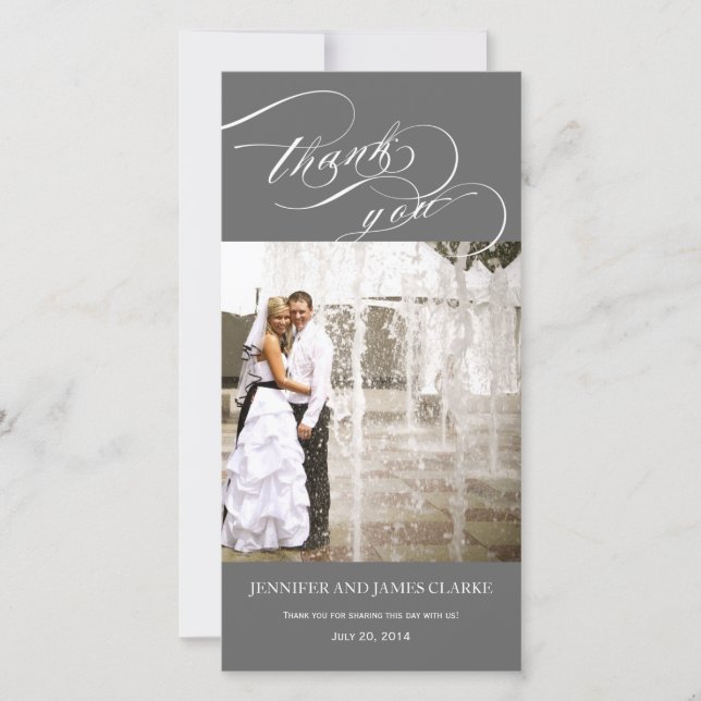 Grey Personalised Script Photo Wedding Thank You Card (Front)