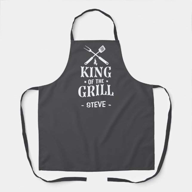 Grey Personalized King of The Grill Apron (Front)