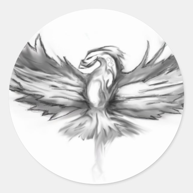 Grey Phoenix Rising Classic Round Sticker (Front)