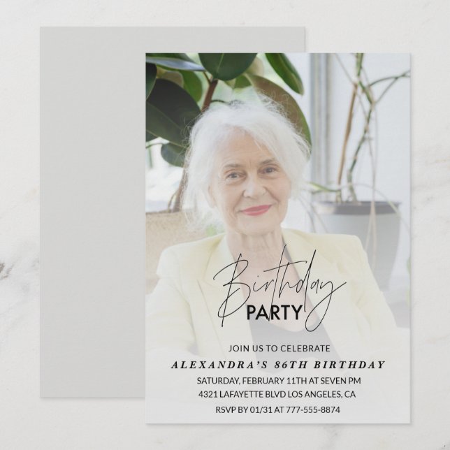 Grey Photo 86th birthday party invitation (Front/Back)