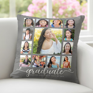 Grey Photo Collage Graduation K–12 Modern Script Cushion