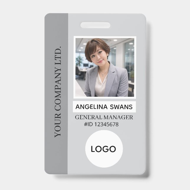 Grey | Photo Employee Logo  ID Badge (Front)