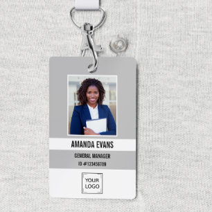 Grey Photo Employee Logo or QR CODE Security ID Badge