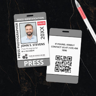 Grey Photo & Logo Press ID QR Code Badge