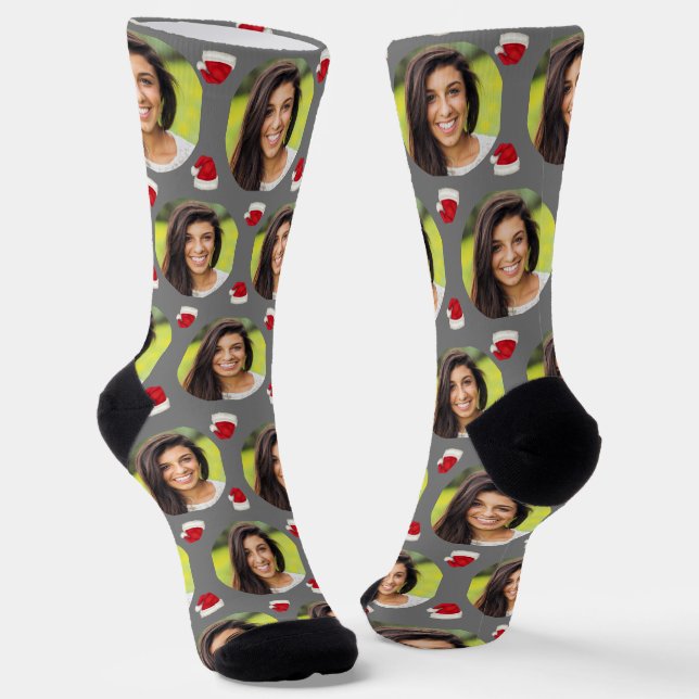 Grey Photo of Girlfriend For Boyfriend Christmas Socks (Angled)