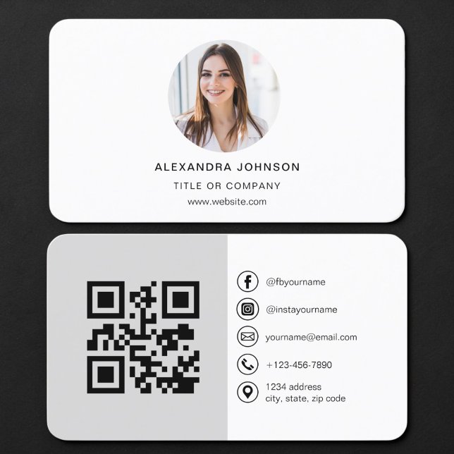 Grey Photo QR Code Business Card (Creator Uploaded)