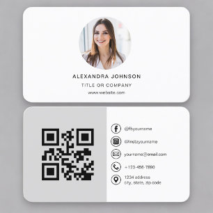 Grey Photo QR Code Social Media Business Card