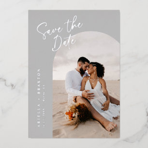 Grey Photo Save The Date Card with Foil