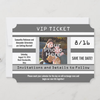 Grey Photo Ticket Save the Date Wedding Card