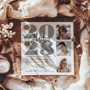 Grey Photo Triple Graduation Invitation