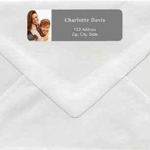 Grey photo wedding return address
