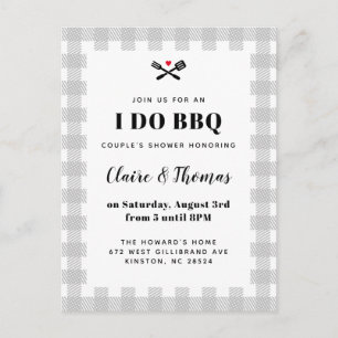 Grey Picnic Plaid Cloth I Do BBQ Invitation Postcard