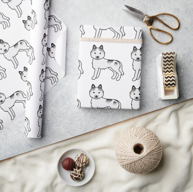 Grey Piebald Siberian Husky Cute Dog Pattern Wrapping Paper (Crafts)
