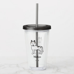 Grey Piebald Siberian Husky Dog & Custom Name Acrylic Tumbler