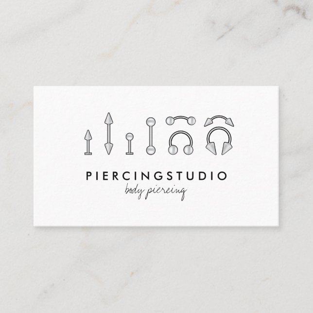 Grey Piercing Tattoo Studio Business Card (Front)