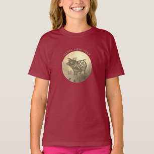 Grey Pig Papercut Chinese New Year 2019 Girl Tee