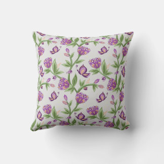 Grey pillows with purple floral design