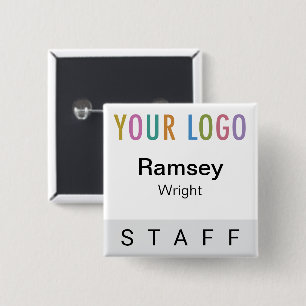 Grey Pinback Staff Badge Event Logo Square Name