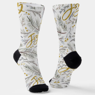 Grey Pine Twigs Glittering Joy Socks