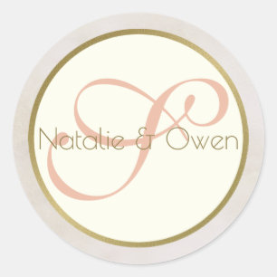 Grey Pink and Gold Monogram Classic Round Sticker