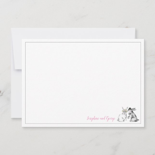 Grey Pink and White Bunny Rabbit  Invitation (Front)