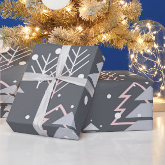 Grey pink and white snow wrapping paper