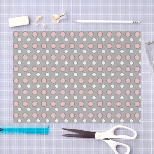 Grey pink and white with polka dots tissue paper (Craft)