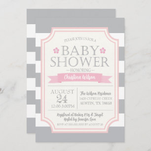Grey & Pink Baby Shower Invitation