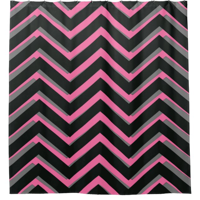 grey pink black chevron Pattern Shower Curtain (Front)