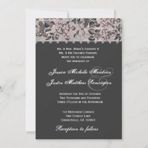 Grey Pink Black Vintage Damask Wedding Template