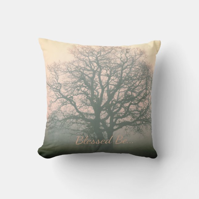 Grey / Pink Blessed Be Winter Oak Cushion (Front)