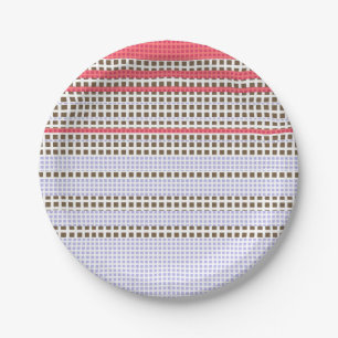 Grey, pink, brown, plaid paper plate