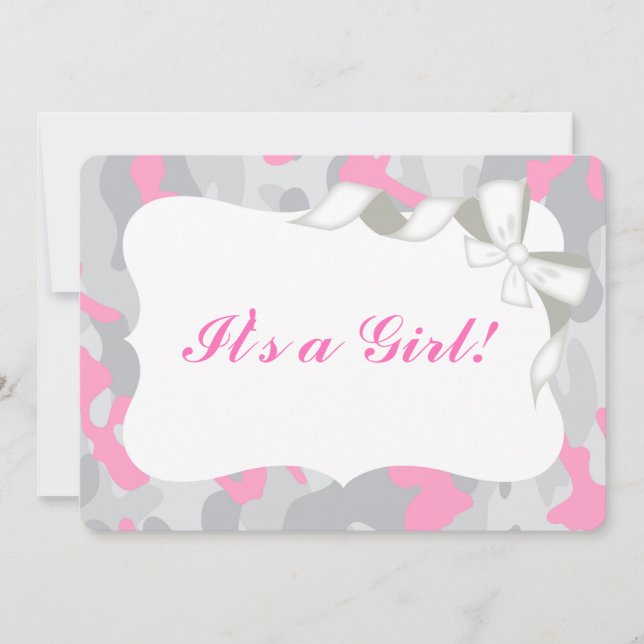 Grey Pink Camo Baby Shower Invitation Invite (Front)