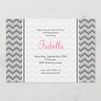 Grey & Pink Chevron Birthday Invitation