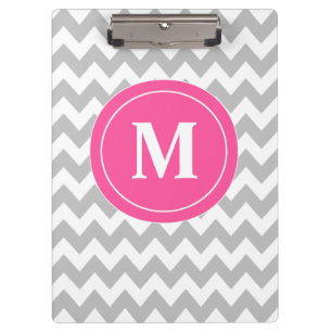 Grey Pink Chevron Personalised Clipboard