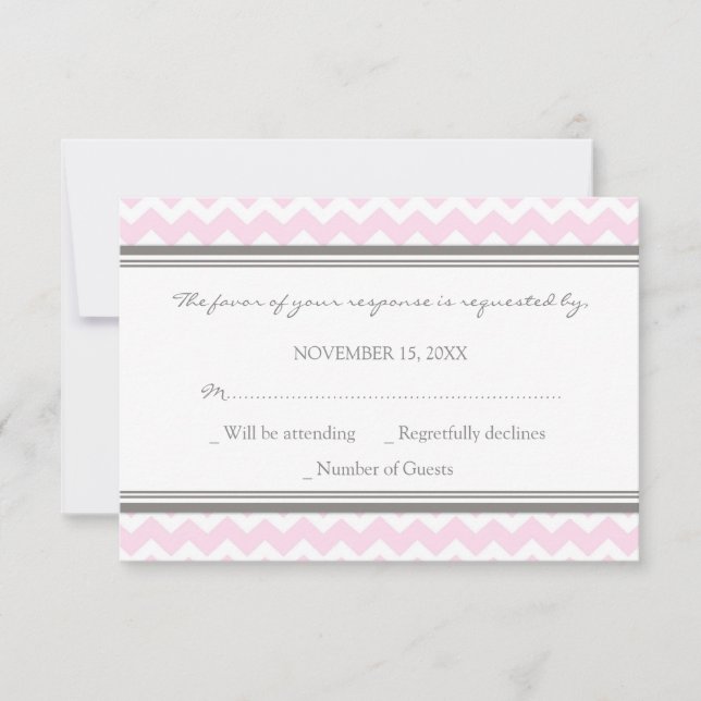 Grey Pink Chevron RSVP Wedding Card (Front)