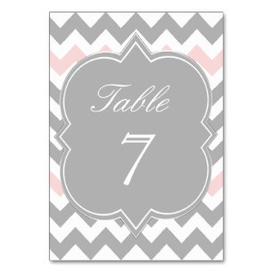 Grey Pink Chevron Table Number Card