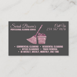 Grey Pink Cleaning Service Maid Janitorial sparkle Business Card