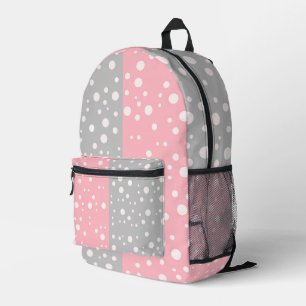 (Grey & Pink Colour) Best White Dot Colour Block Printed Backpack