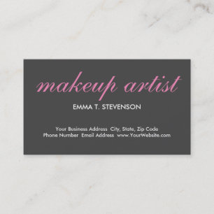 Grey Pink Cute Plain Makeup Artist Business Card