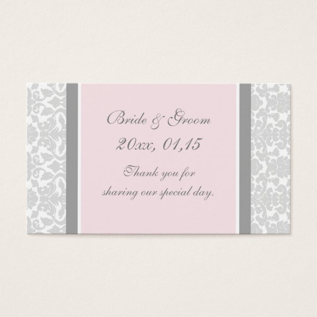 Grey Pink Damask Wedding Favour Tags (Front)