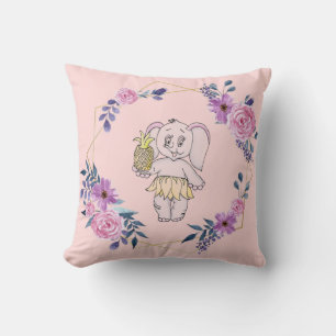 Grey Pink Elephant Girl Modern Baby for Kids Cushion