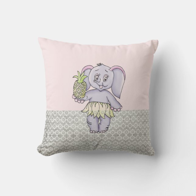 Grey Pink Elephant Girl Modern Baby for Kids Cushion (Front)
