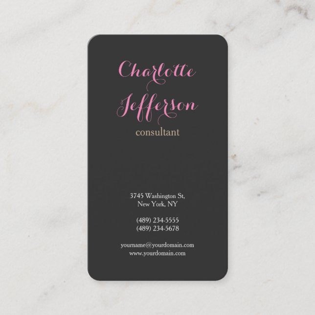 Grey Pink Feminine Modern Minimalist Professional Business Card (Front)