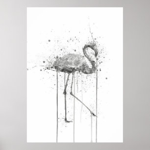 Grey Pink Flamingo Poster