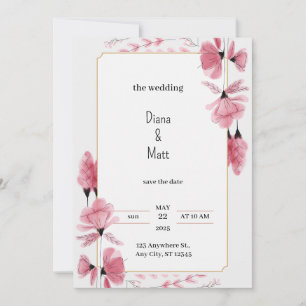Grey Pink Floral Aesthetic Wedding Invitation 