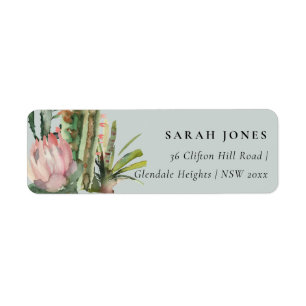 GREY PINK FLORAL CACTI FOLIAGE WATERCOLOR ADDRESS