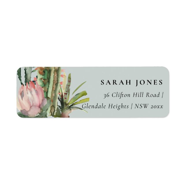 GREY PINK FLORAL CACTI FOLIAGE WATERCOLOR ADDRESS (Front)