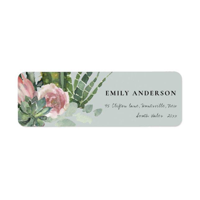 GREY PINK FLORAL CACTI FOLIAGE WATERCOLOR ADDRESS (Front)